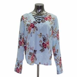 RUE 21 Blue Floral Strappy Long Sleeve Blouse